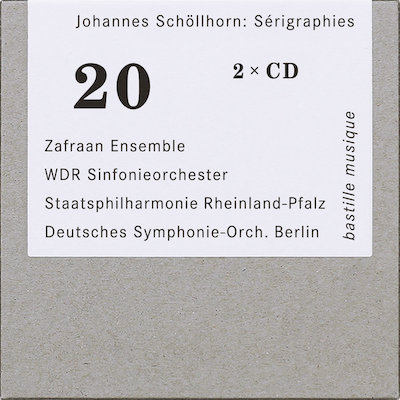 Johannes Schöllhorn / Sérigraphies // Zafraan Ensemble / WDR Sinfonieorchester, Staatsphilharmonie Rheinland-Pfalz / Deutsches Symphonie-Orchester Berlin / Manuel Nawri / Jean-Michaël Lavoie / Baldur Brönnimann / Jukka-Pekka Saraste