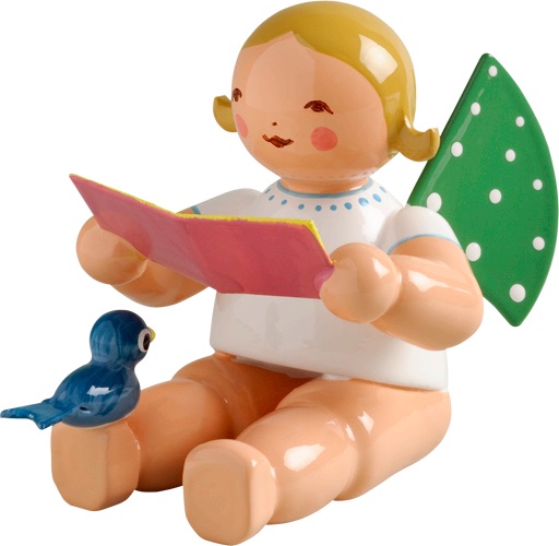 Grünhainichen Angel with Songbook and Bird, sitting