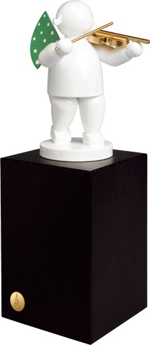 Grünhainichen White Timbre Angel with Violin, large pedestal