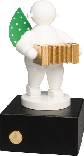 Grünhainichen White Timbre Angel with Bandoneon, small pedestal