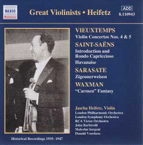 Henri Vieuxtemps / Violin Concertos 4 & 5 / Camille Saint-Saëns / Pablo Sarasate / Franz Waxman / Jascha Heifetz