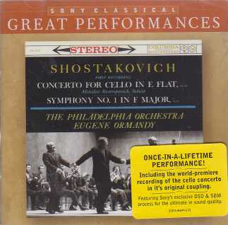 Dmitri Shostakovich / Symphony no. 1 / Cello Concerto / Mstislav Rostropovich / The Philadelphia Orchestra / Eugene Ormandy